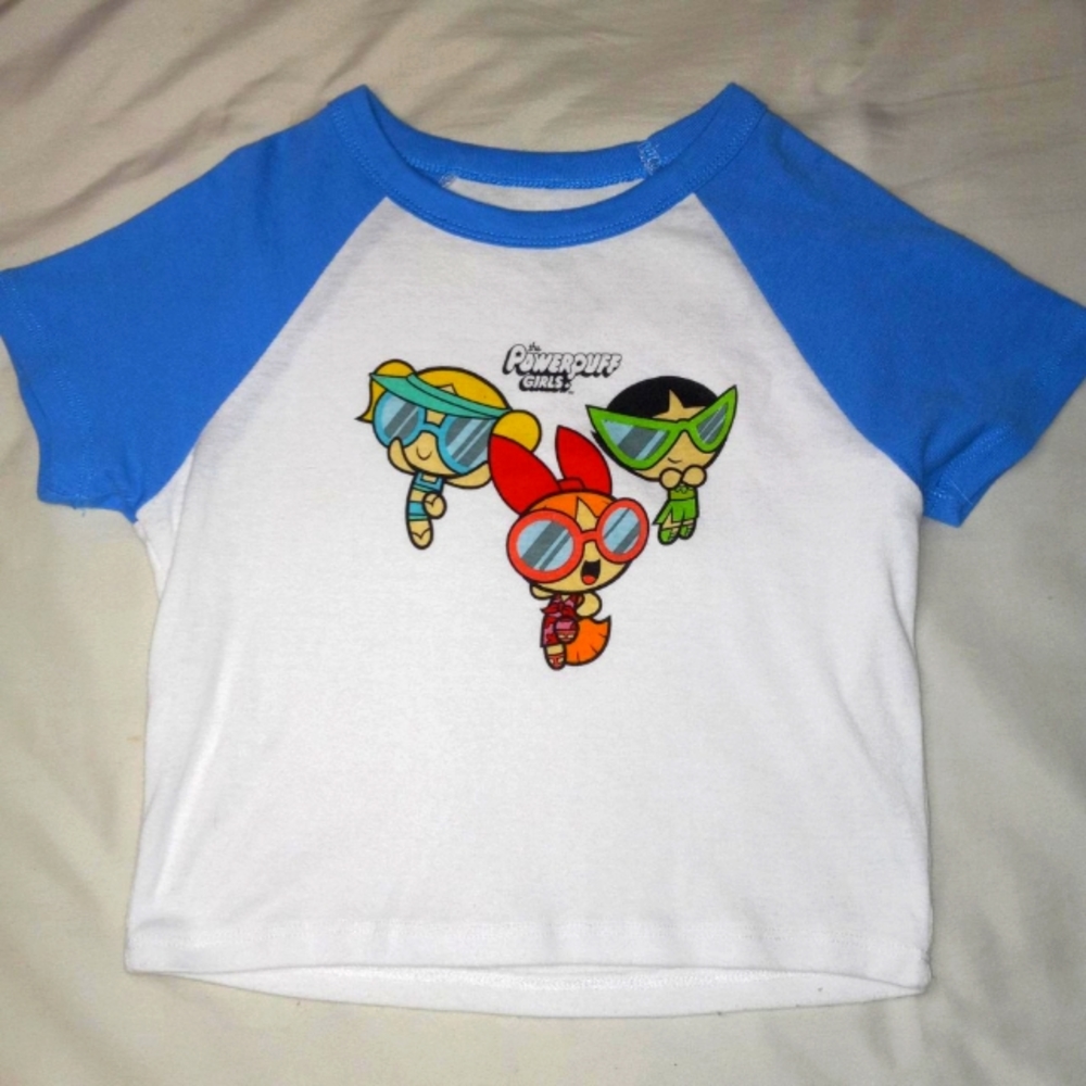 the powerpuff girls blue and white baby tee size small